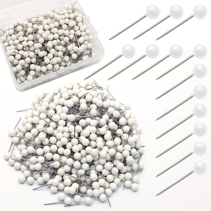 500Pcs White Map Pins, 1/8 Inch Map Tacks, Round Ball Head Map Push Pins by Auvotuis