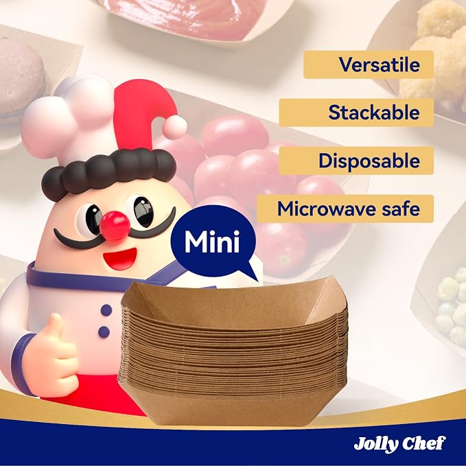 JOLLY CHEF 250 Pack 1/4 Lb Paper Food Trays, Mini Disposable Boat - Image 5
