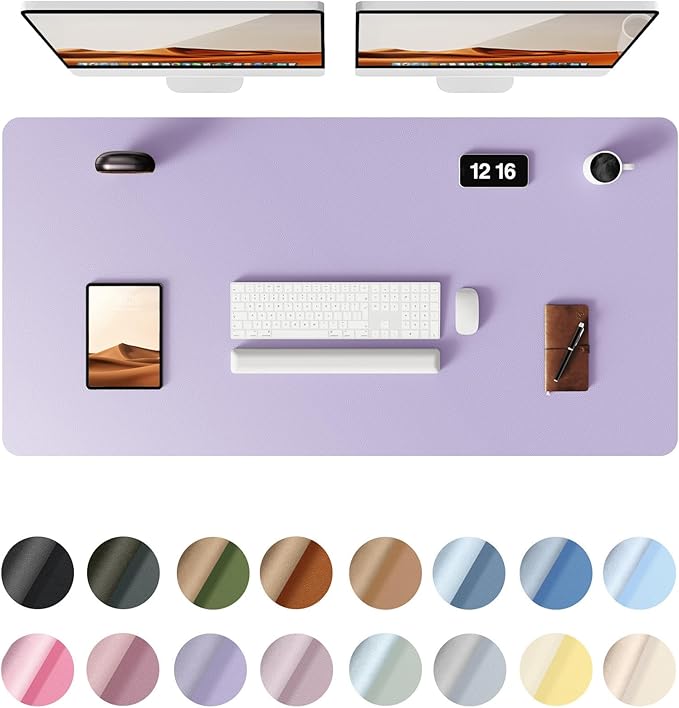 YSAGi Leather Desk Protector, Office Mat, Large Mouse Mat, Non-Slip PU Leather Blotter, Laptop Desk Pad, Waterproof Writing Pad for Office and Home (Light Purple, 47.2" x 23.6")-DeskLoop Office