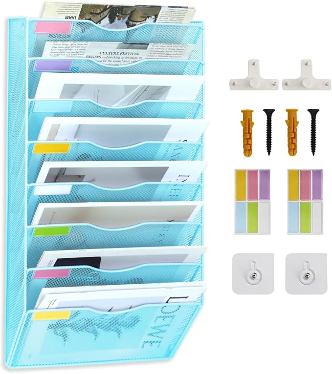8 Pockets Mesh Wall File Holder Organizer Office Hanging File Folder Magazine by ideallife
