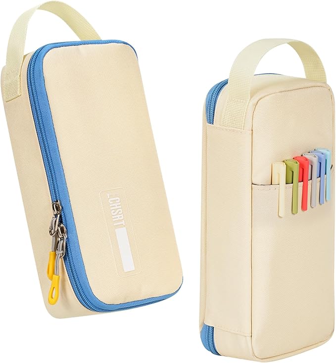 ECHSRT Big Pencil Case, Aesthetic Portable Zipper Pencil Bag with Hidden Pocket, Special Pouch for Men Women Adults, Stationery Organizer Pen Cases for Office Travel,Beige-DeskLoop Office