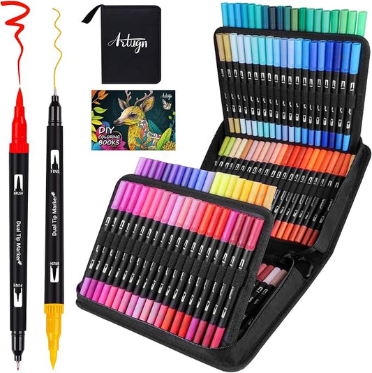 Artugn Dual Markers Brush Pens for Adult Kids Coloring Books, 120 Colors Art by Artugn