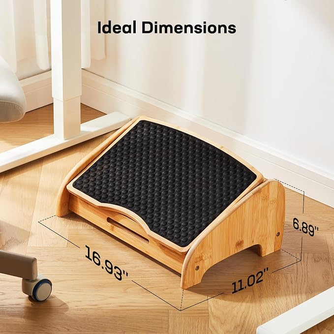 HUANUO Bamboo Under Desk Footrest, Ergonomic Foot Rest - Image 7