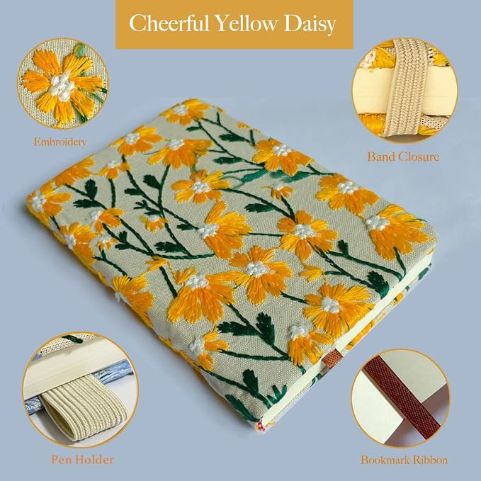 Daisy Gift, Flower Journal, Embroidered Notebook, Beautiful Journals - Image 7