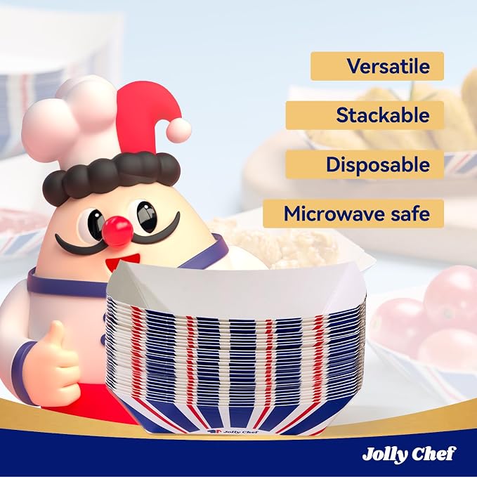 JOLLY CHEF 2lb Paper Food Trays, 250 Pack Paper Food Boats Disposable Serving - Image 4