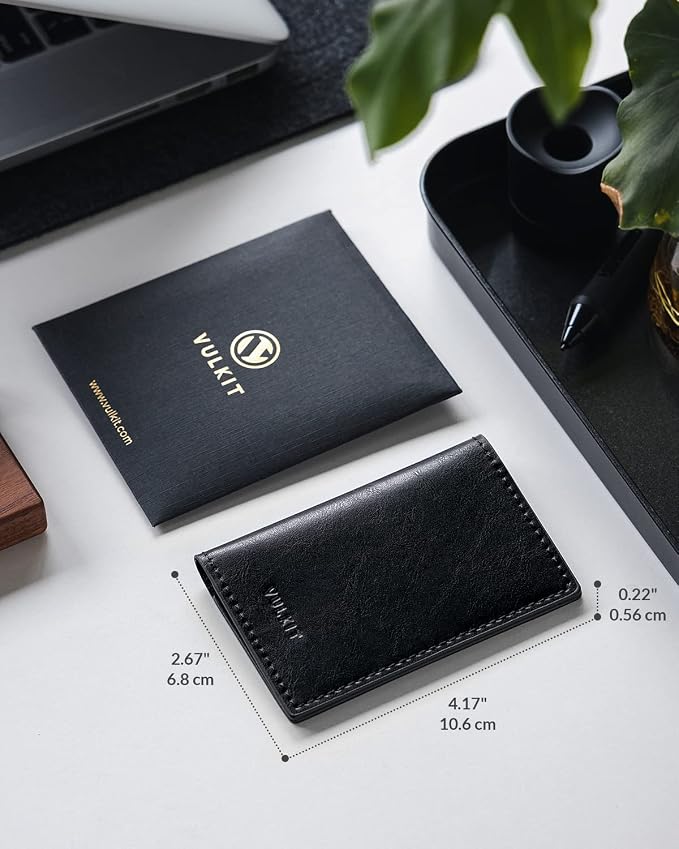 VULKIT Leather Business Card Holder 2 Sided Slim Business Name Card Organizer - Image 2
