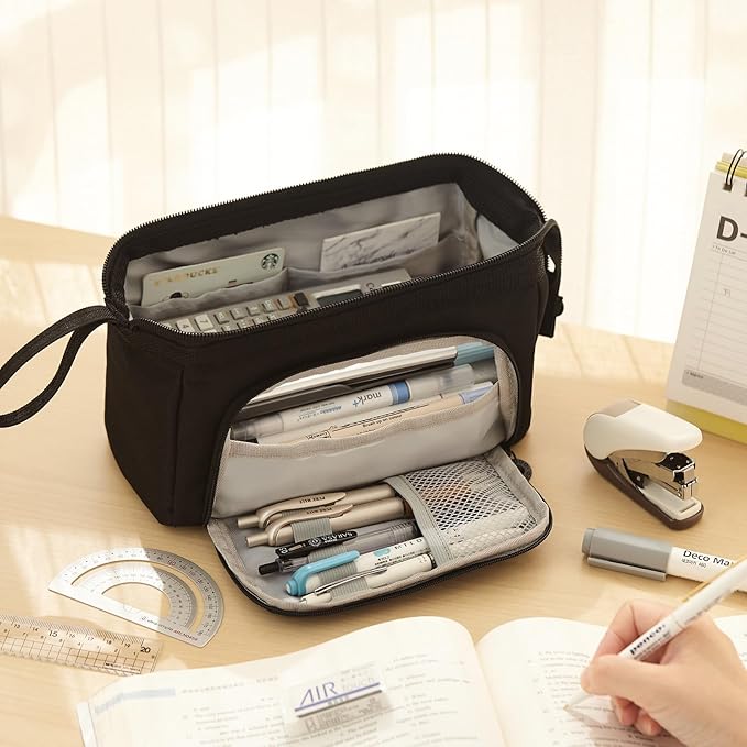 HVOMO Pencil Case Large Capacity Pencil Pouch Handheld Pen Bag Cosmetic Gift for Office School Teen Girl Boy Men Women Adult (Black)-DeskLoop Office