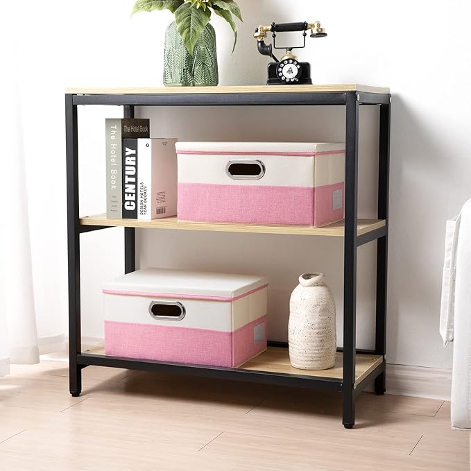 PRANDOM Collapsible Storage Bin with Lid [3-Pack] Fabric Foldable Storage Box Organizer Container Basket Cube with Cover for Home Bedroom Closet Office Nursery Pink&Cream(14.9x9.8x9.8)-DeskLoop Office