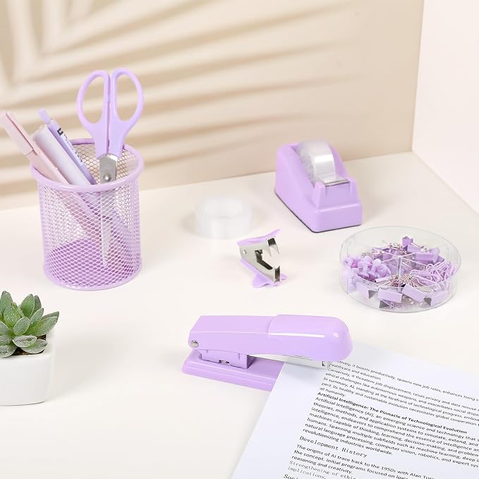 SKYDUE Purple Desk Accessories, Tape Dispenser, Binder/Paper Clips and 1000pcs - Image 8