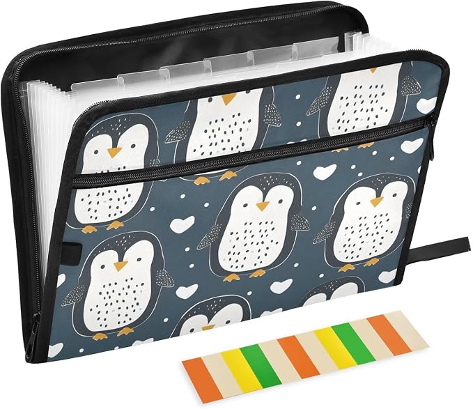 Expanding File Folder Cute Penguin Blue Accordion File Organizer 13 Pockets by ALAZA