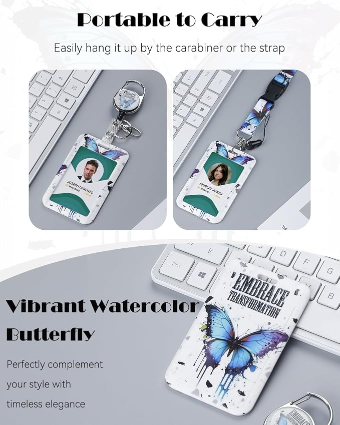 Uniclife Fashionable Sliding Badge Holder, Butterfly Pattern Plastic Card Holder - Image 3