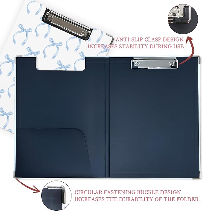 Blue Coquette Bow Clipboard, Preppy Girly Aesthetic Clipboard - Image 4