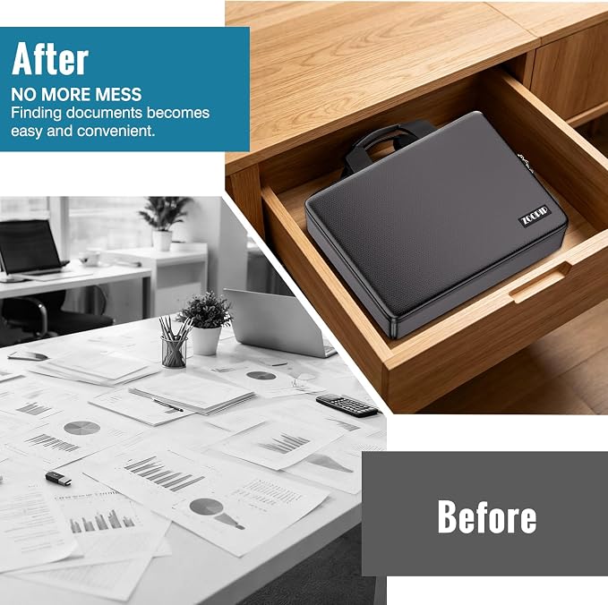 Fireproof Document Box with Lock, 16.3”×12.2”×4.9” | Hard Document Organizer - Image 6
