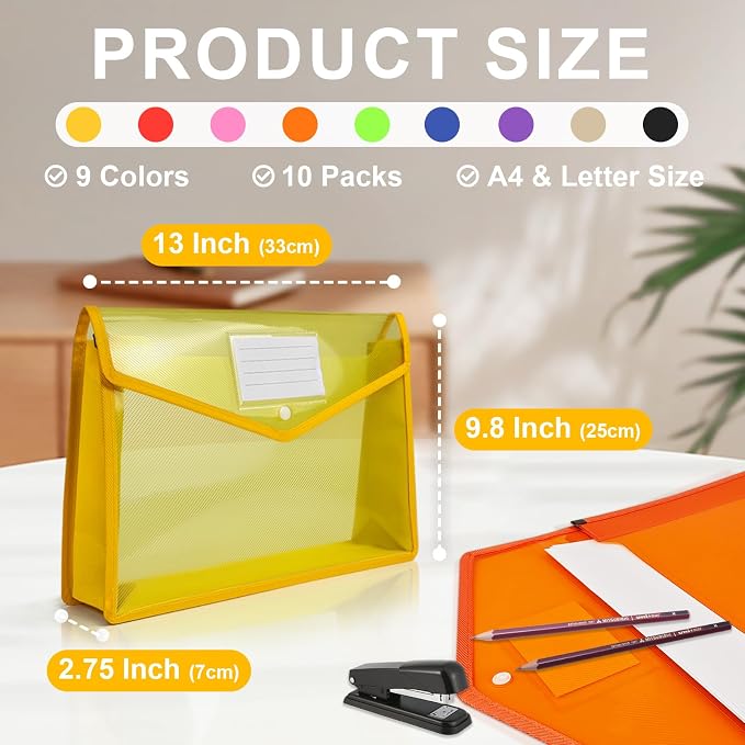 HOUYEE Pack of 10 Plastic Expanding File Folder, Expandable File Wallet Large - Image 2