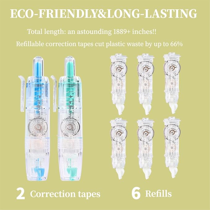 Refillable Correction Tape, 157 ft Total – 2 Pre-Filled Dispensers + 6 Snap-In - Image 6