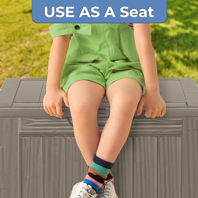 35 Gallon Lockable Resin Deck Box, Waterproof & UV-Resistant Outdoor Storage Box for Outdoor Cushion Storage, Garden Tools & Pool Accessories Storage, Gray-DeskLoop Office