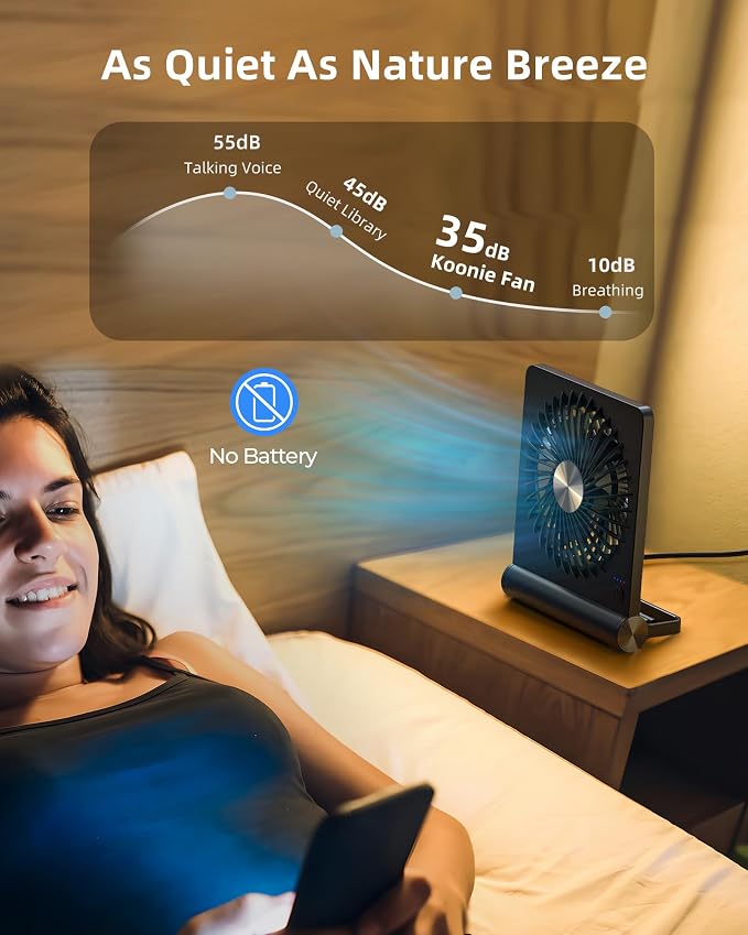 Koonie USB Desk Fan, Strong Wind Ultra Quiet Small Mini Fan | 220° Tilt Folding - Image 5