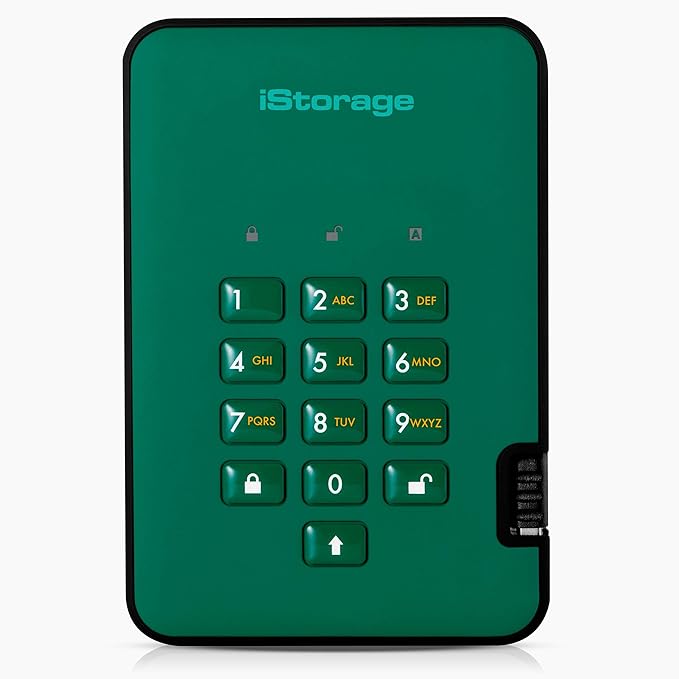 iStorage diskAshur2 HDD 4TB Green | Secure portable hard drive | Password protected | Dust & water resistant | Hardware Encryption-DeskLoop Office