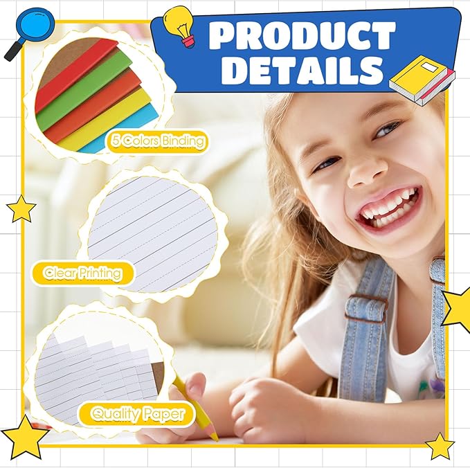 Henoyso 10 Pcs Primary Composition Notebook 9 3/4 x 7 1/2 Inch Kids Journal, Back to School Supplies, K-2 Primary Writing Notebook for Kids Student Draw and Write Story Journal (Bright Color)-DeskLoop Office