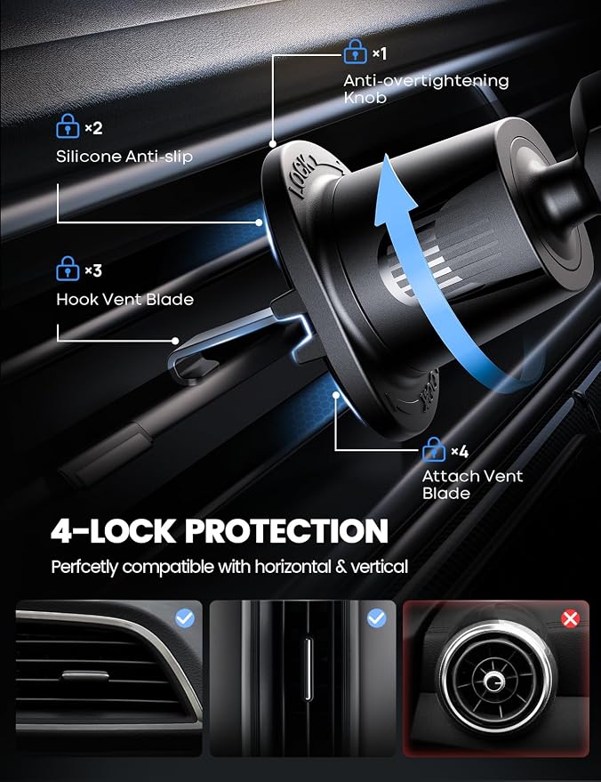Lamicall 2026 Wider Clamp & Metal Hook Car Phone Holder Vent Phone Holders - Image 4