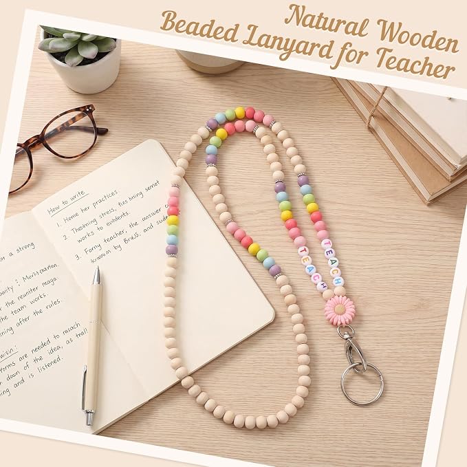 Teacher Lanyard for ID Badges Wooden Beaded Lanyard - Image 7