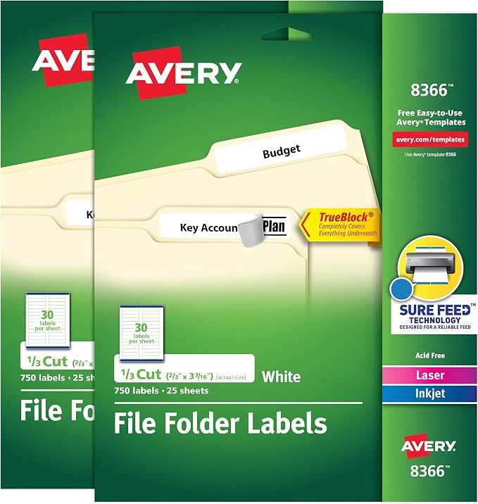 Avery File Folder Labels with TrueBlock Technology, Permanent Adhesive by Avery