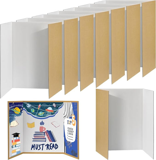 8 PCS Trifold Poster Board- Extra Large 48" x 36" Tri Fold Display Board Hard & Thick White Presentation Cardboard for Science Fair, School Projects, and Business Presentations Supply-DeskLoop Office