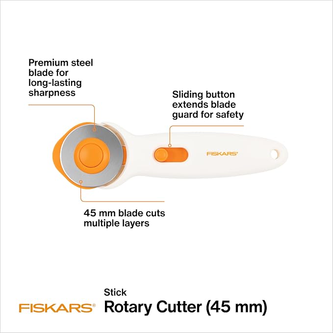 Fiskars 45mm Rotary Cutter for Fabric, Premium Steel Stick Fabric Cutter Cuts - Image 3