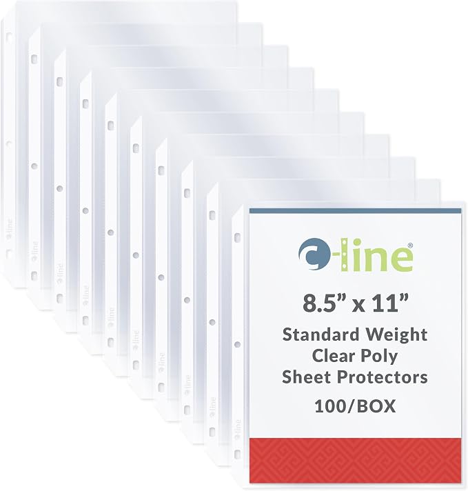 C-Line Top Loading Standard Weight Poly Sheet Protectors, 8.5 x 11 Inches by C-Line