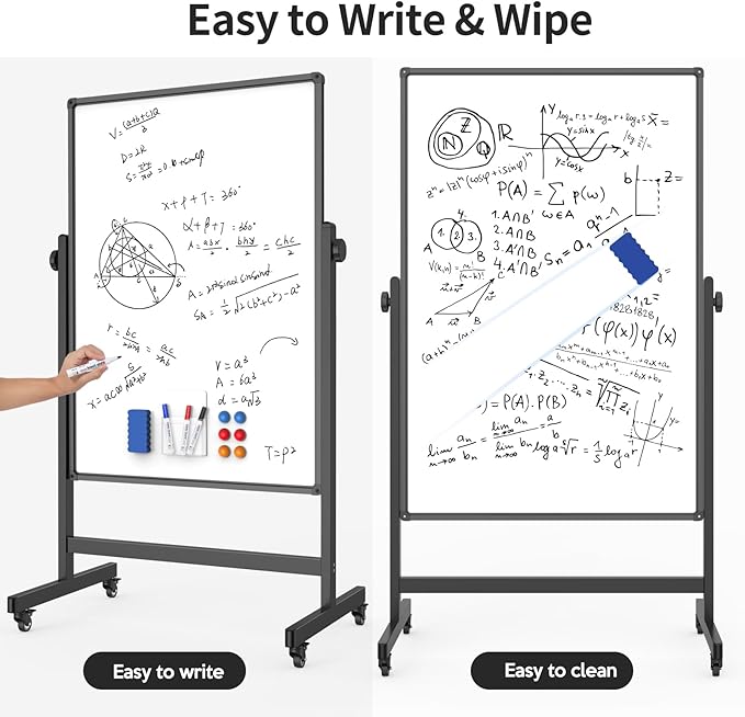 48x32inches Mobile Whiteboard - Adjustable Height, Standing Whiteboard on Wheels, Double-Sided Magnetic Dry Erase Board for Office, Home, Classroom-DeskLoop Office