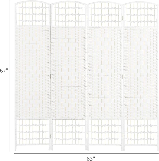 NicBex Room Divider 4 Panel Room Dividers with Woven Paper Design Partition Room Dividers and Folding Privacy Screens 5.6 FT Wall Divider for Office, Room Separation,63.6" W x 0.5" D x 67" H, White-DeskLoop Office