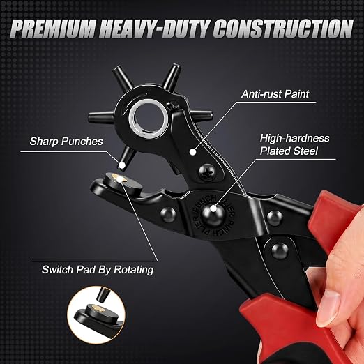 XZQTIVE 6 Sizes Heavy Duty Revolving Punch Plier Kit, Double Lever Labor-Saving - Image 3
