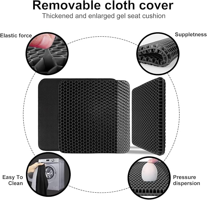 Gel Seat Cushion, 19x19inch Super Large Gel Cushion Pressure Pain Relief Seat Cushion for Long Sitting, Soft Breathable Gel Chair Pads for Home Office Wheelchair Car Seat (Black)-DeskLoop Office