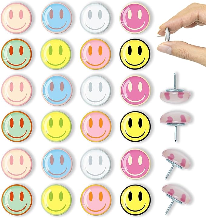 24Pcs Smiley Face Decorative Push Pins, Cute Thumb Tacks, Boarders by Tandarui