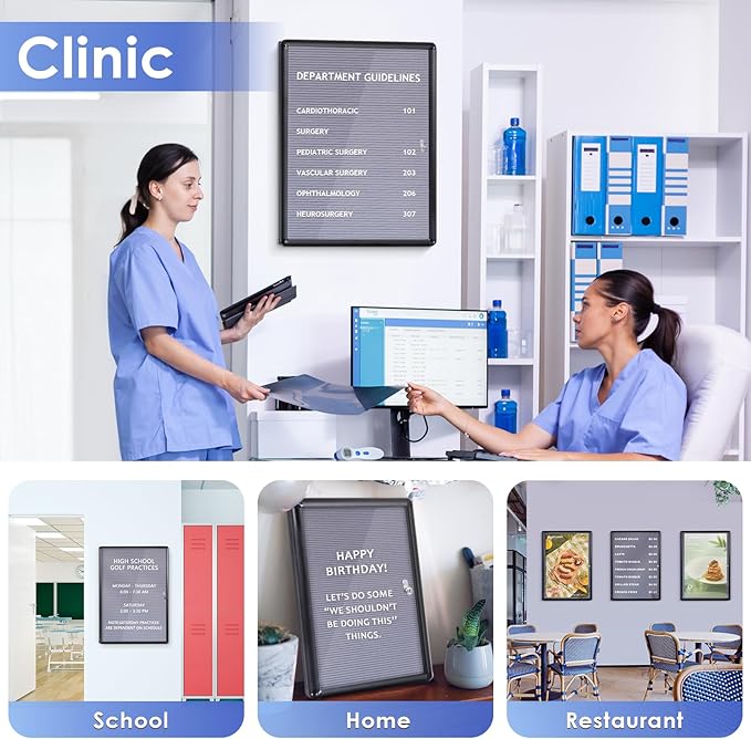 SWANCROWN Enclosed Bulletin Board with Locking Door 20x14 in, Lockable Felt Letter Board Sign Tamperproof Message Board for Office School Home, Black Aluminum Frame, Grey-DeskLoop Office