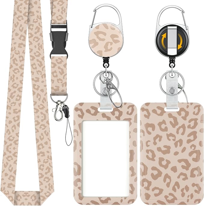 Uniclife Fashionable Sliding Badge Holder Light Brown Leopard Print Plastic Case by UnicLife