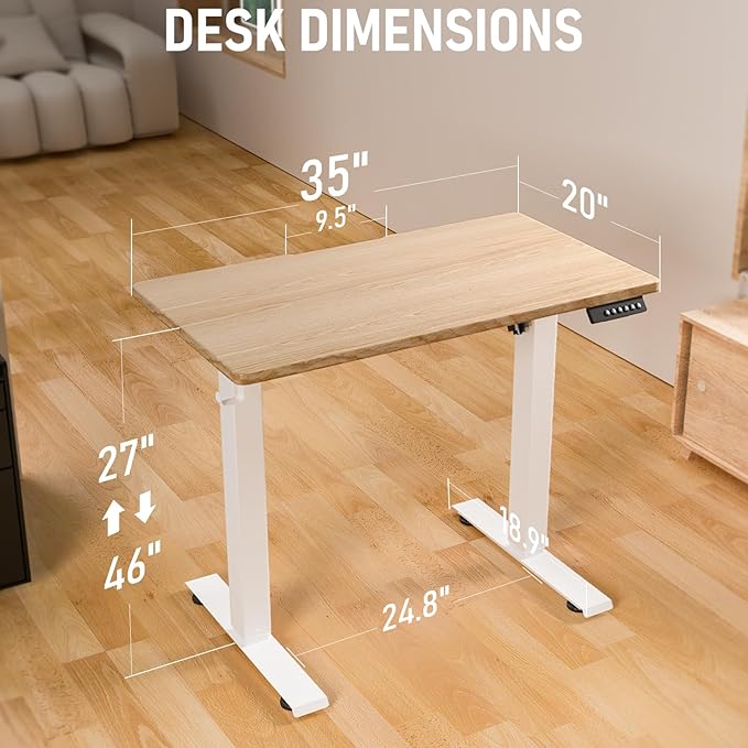 35 * 20 Electric Standing Desk, Adjustable Height Sit Stand Up Desk, Motorized Home Office Computer Gaming Workstation Desk-DeskLoop Office