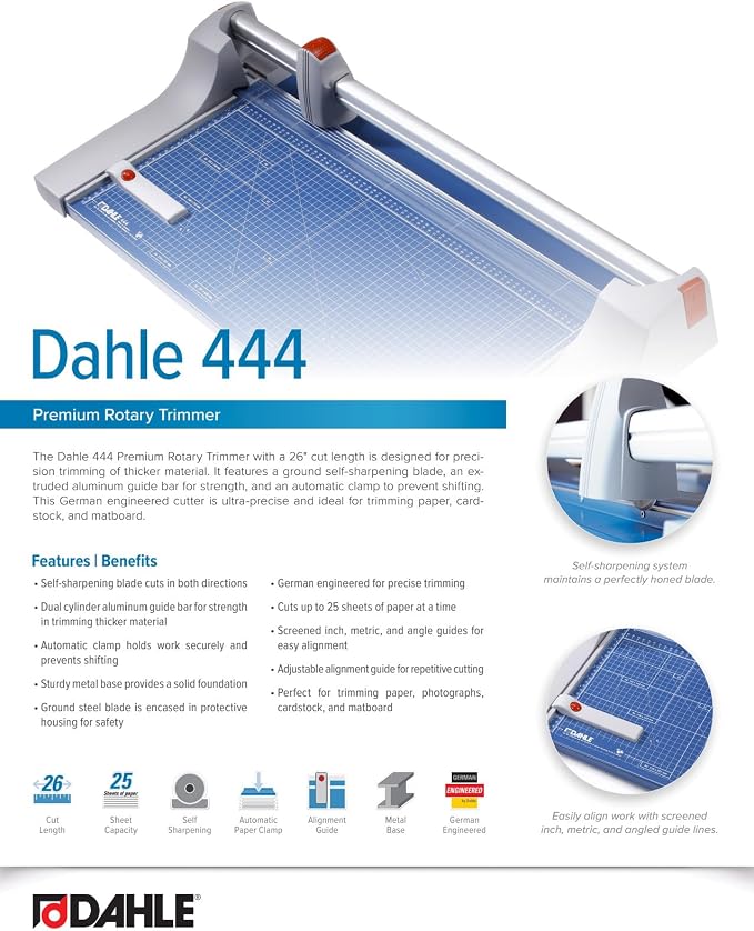 Dahle 444 Premium Rotary Trimmer, 25 Sheet Capacity, Self-Sharpening, Automatic - Image 6