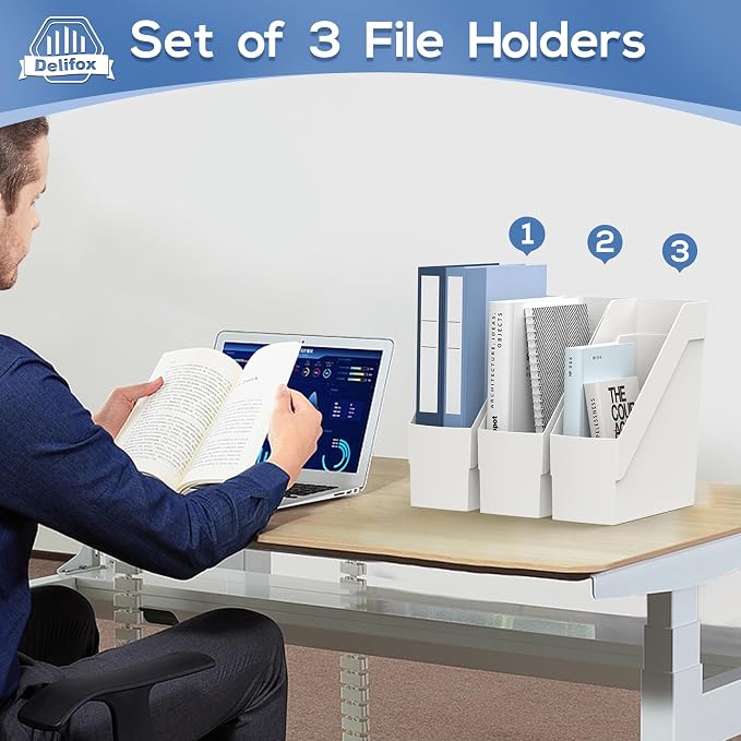 Delifox 3 Pack Magazine Rack, Plastic File Folder Bin Desk Organizer - Image 5