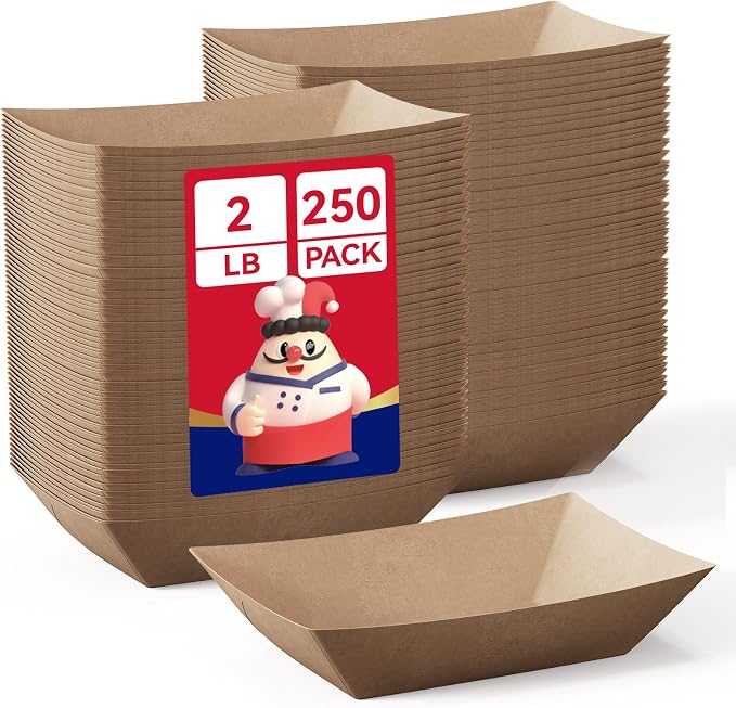 JOLLY CHEF 2lb Paper Food Trays, 250 Pack Disposable Paper Boat, Serving Boats by JOLLYCHEF