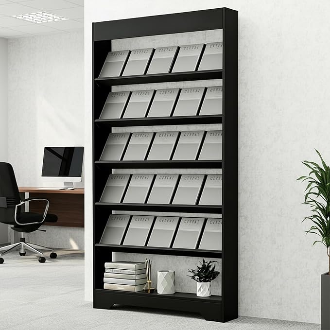 LHIUGE 6-Layer Brochure Display Rack, Freestanding Wooden Magazine Rack - Image 7