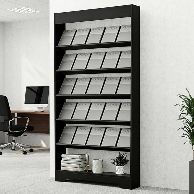 LHIUGE 4-Layer Brochure Display Rack, Freestanding Wooden Magazine Rack - Image 7