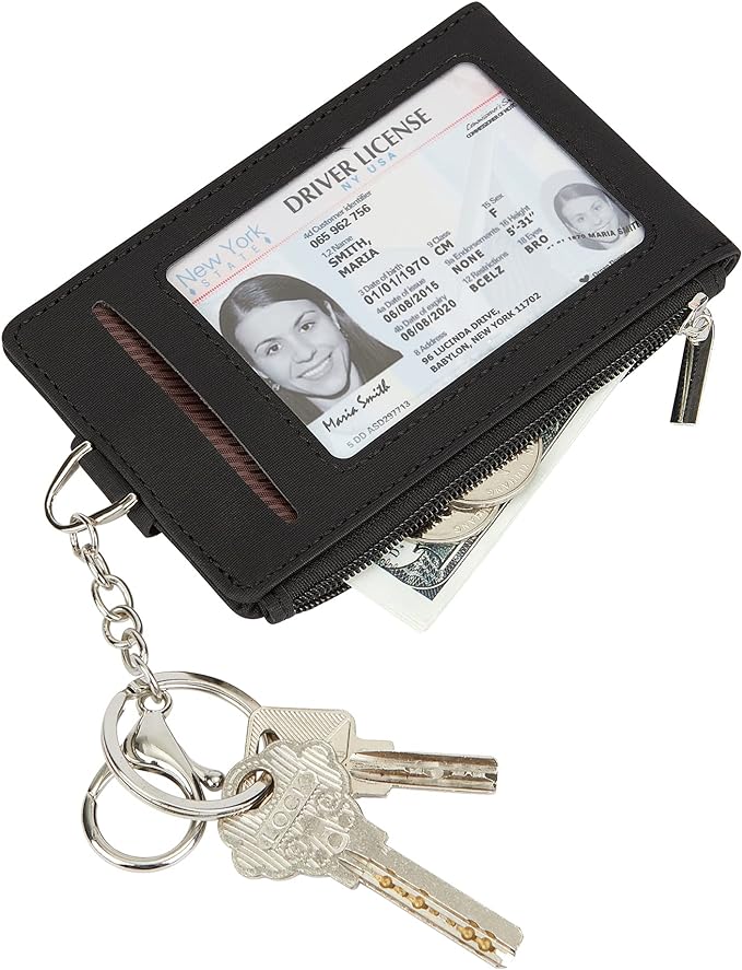 Women & Men Keychain Card Holder Case Zipper Slim Minimalist Front Pocket Wallet - Image 3