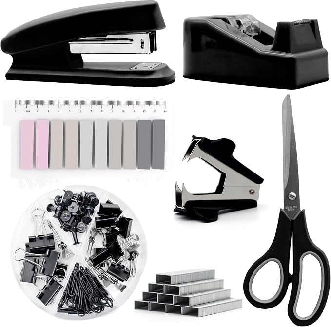 Black Office Supplies, Stapler and Tape Dispenser Set, Gift by sportsvoutdoors