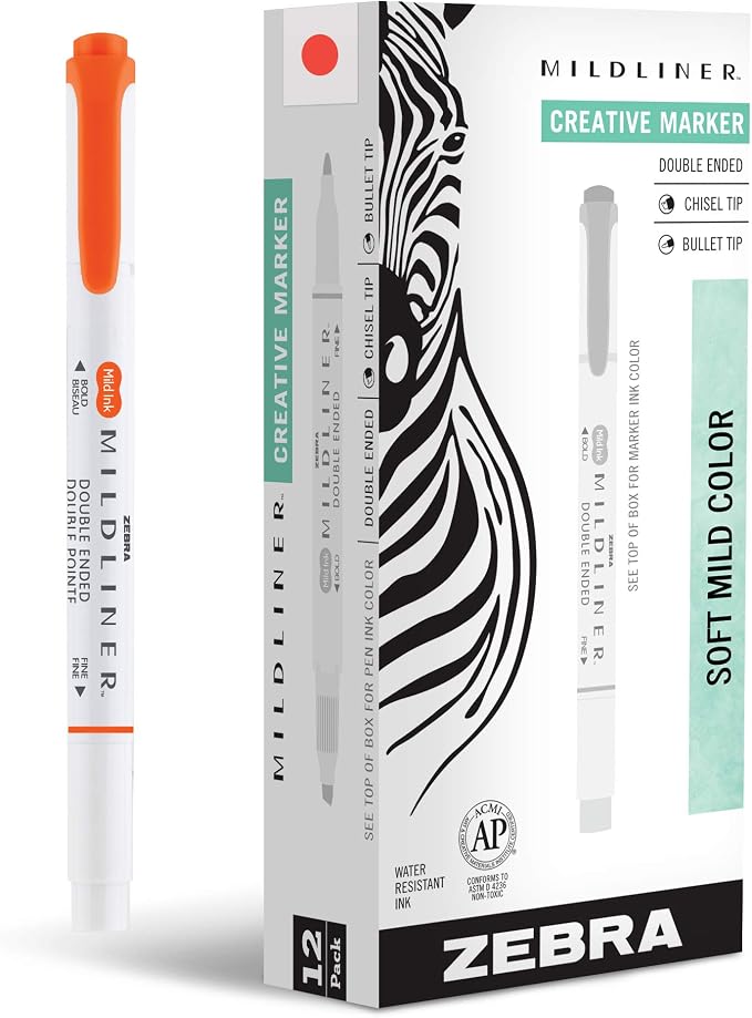 Zebra Pen Mildliner Dual-Tip Highlighters, Broad and Fine Tips, No Bleed by ZebraPen