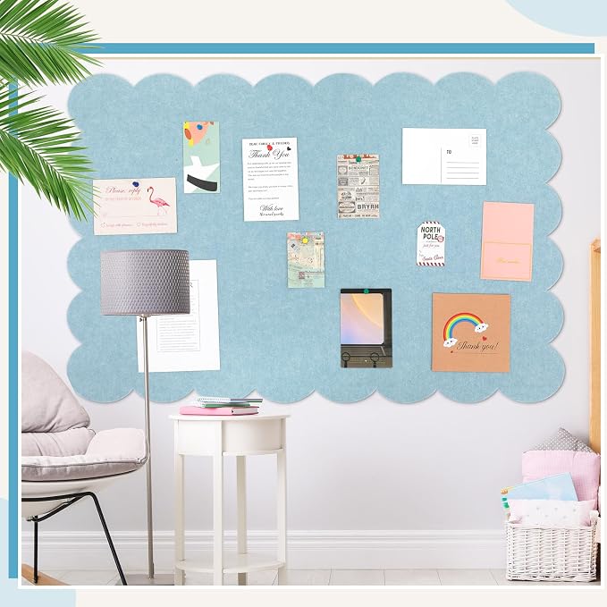 Mooliwe Scalloped Felt Bulletin Board 72 x 48 Inches Foldable Light Blue Pin - Image 4