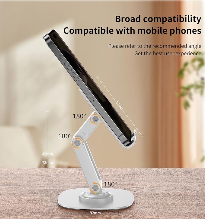 360° Rotating Cell Phone Stand for Desk, Adjustable & Foldable Phone Holder - Image 4