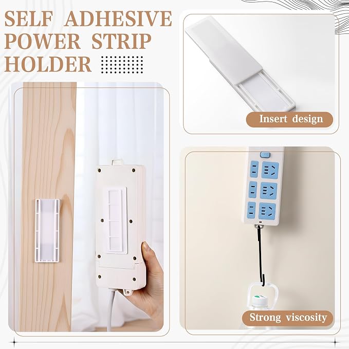 Yinkin 12 Pcs Power Strip Holder Self Adhesive Power Strip Wall Mounted - Image 3