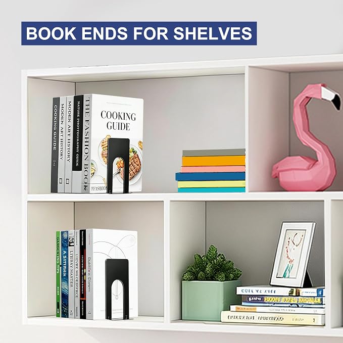 Book Ends for Shelves, 4 Pack Metal Bookends, Compact Book Stopper for Small - Image 8