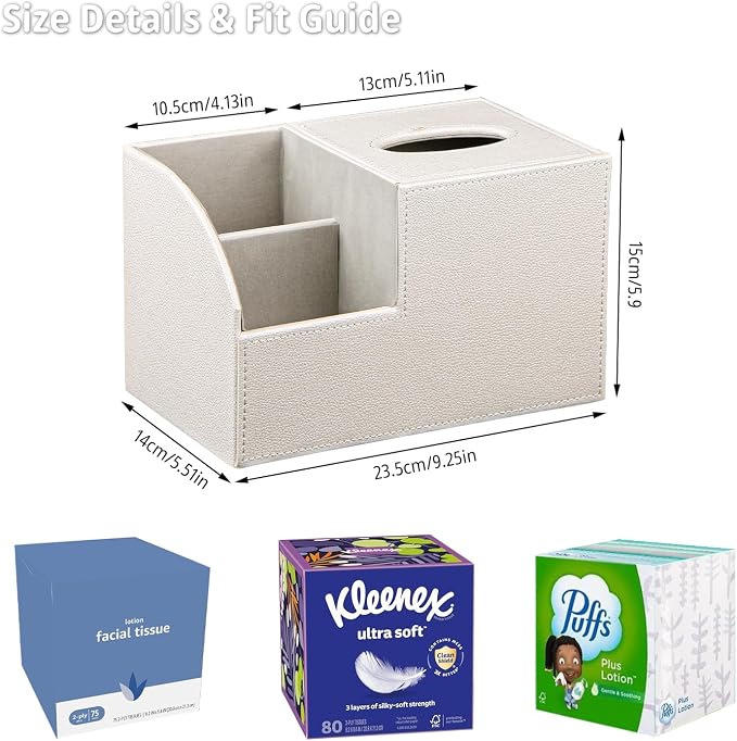 Square Tissue Box Cover with Storage, PU Leather Cube Tissue Box Holder - Image 2